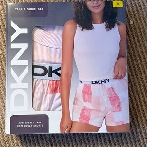 DKNY White Tank and Pink Striped Shorts Set